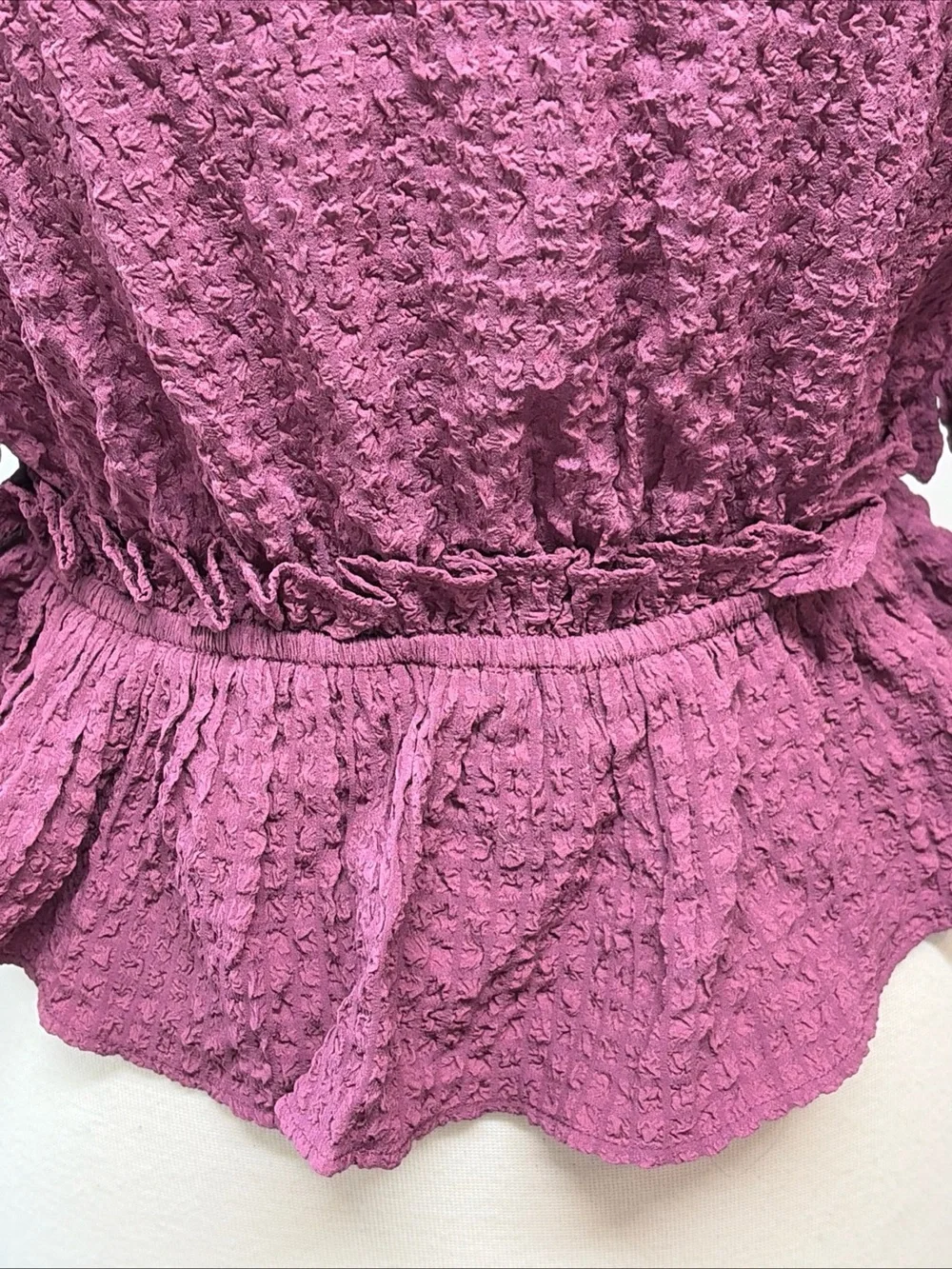 Free People Womens Large Puff Short Sleeve Swiss Dots Crinkle Open Back Blouse